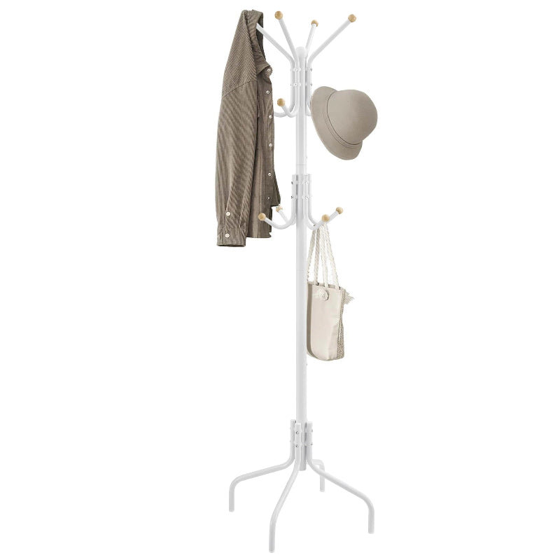 Porte manteau sur pied perroquet métal blanc portant vetements et accesoires