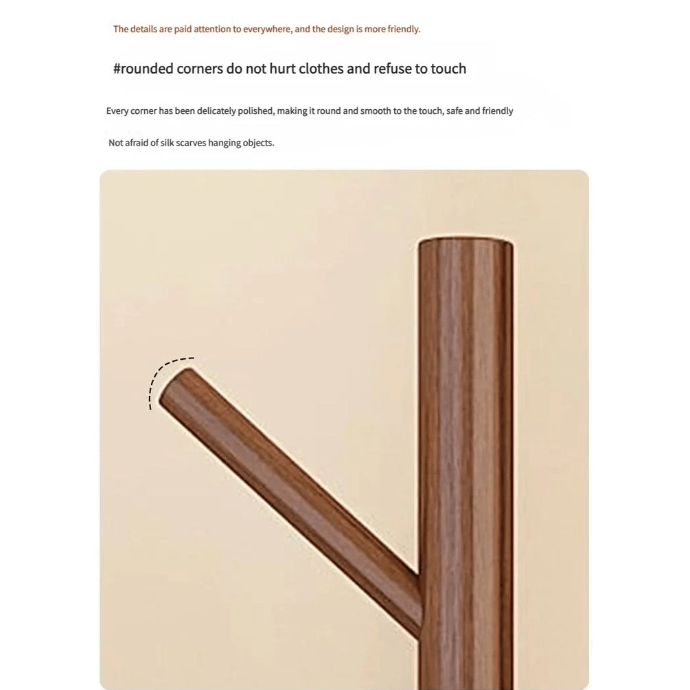 Porte manteau sur pied rotatif en bois avec plateaux et trois organisateurs latéraux