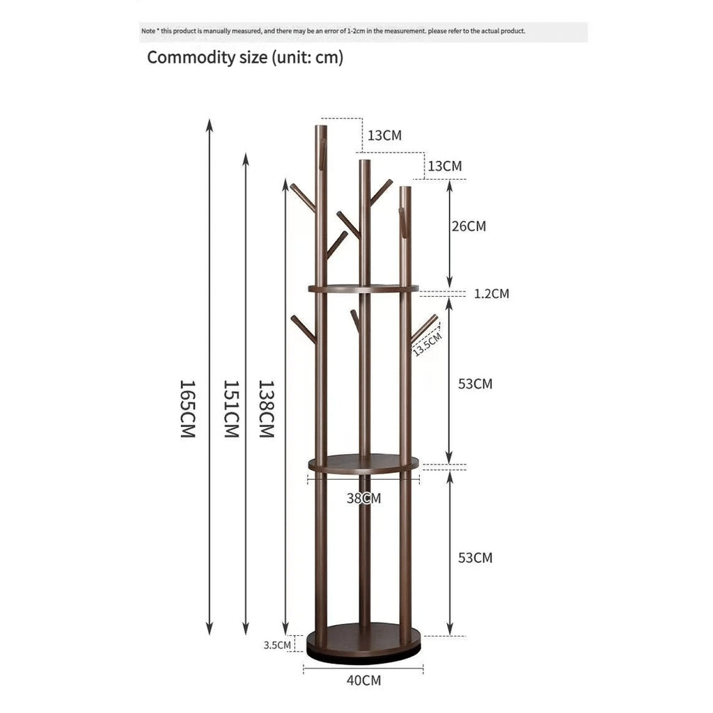 Porte manteau sur pied rotatif en bois avec plateaux et trois organisateurs latéraux