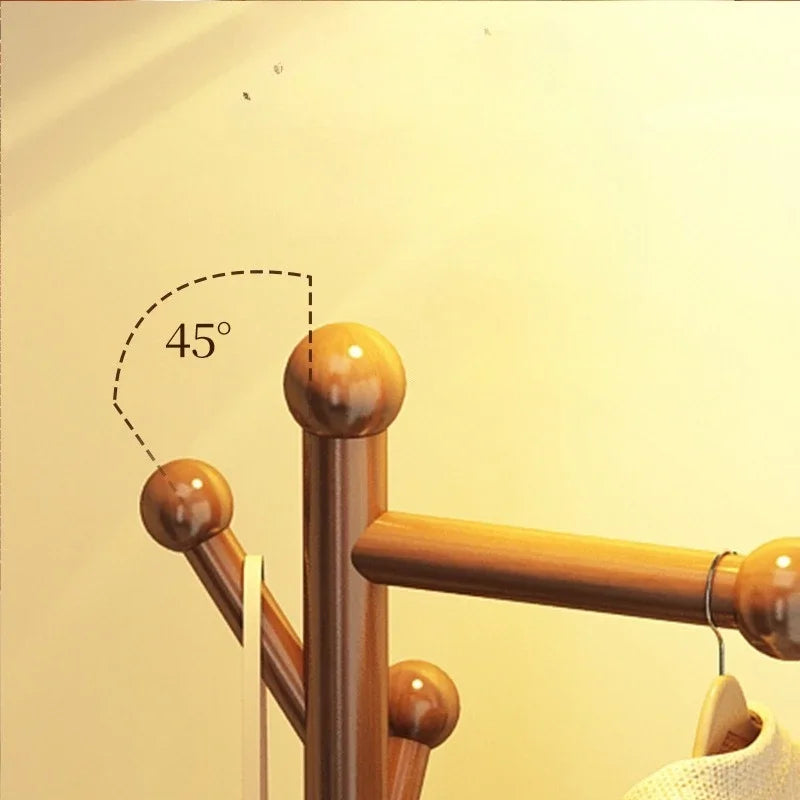 Porte manteau sur pied rotatif en bois massif avec étagères