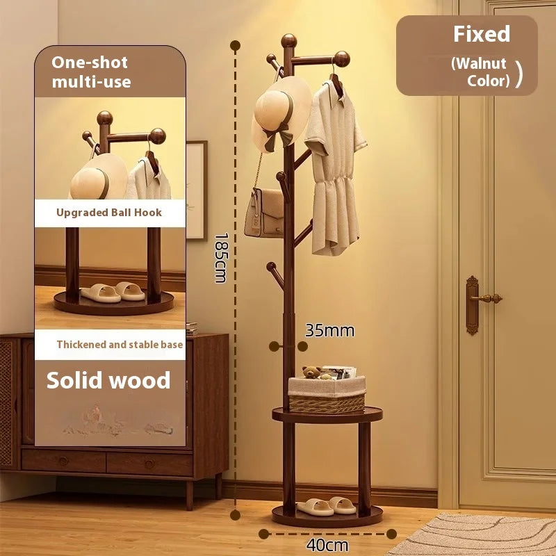 Porte manteau sur pied rotatif en bois massif avec étagères