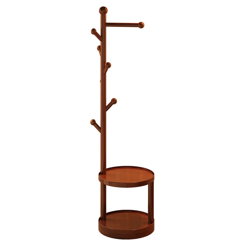 Porte manteau sur pied rotatif en bois massif avec étagères