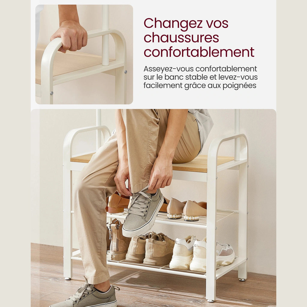Porte manteau vestiaire avec étagères à chaussures 4 en 1