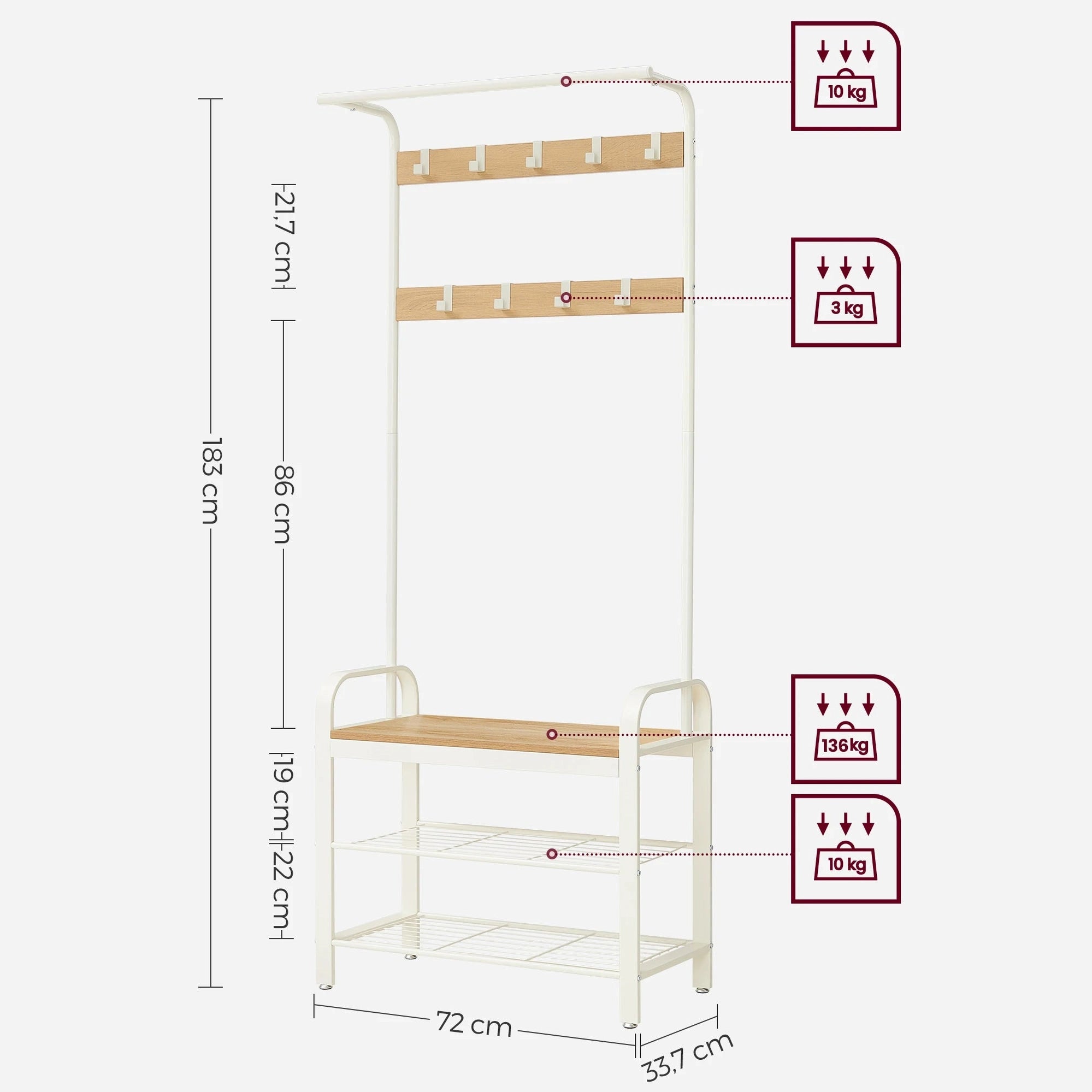 Porte manteau vestiaire avec étagères à chaussures 4 en 1