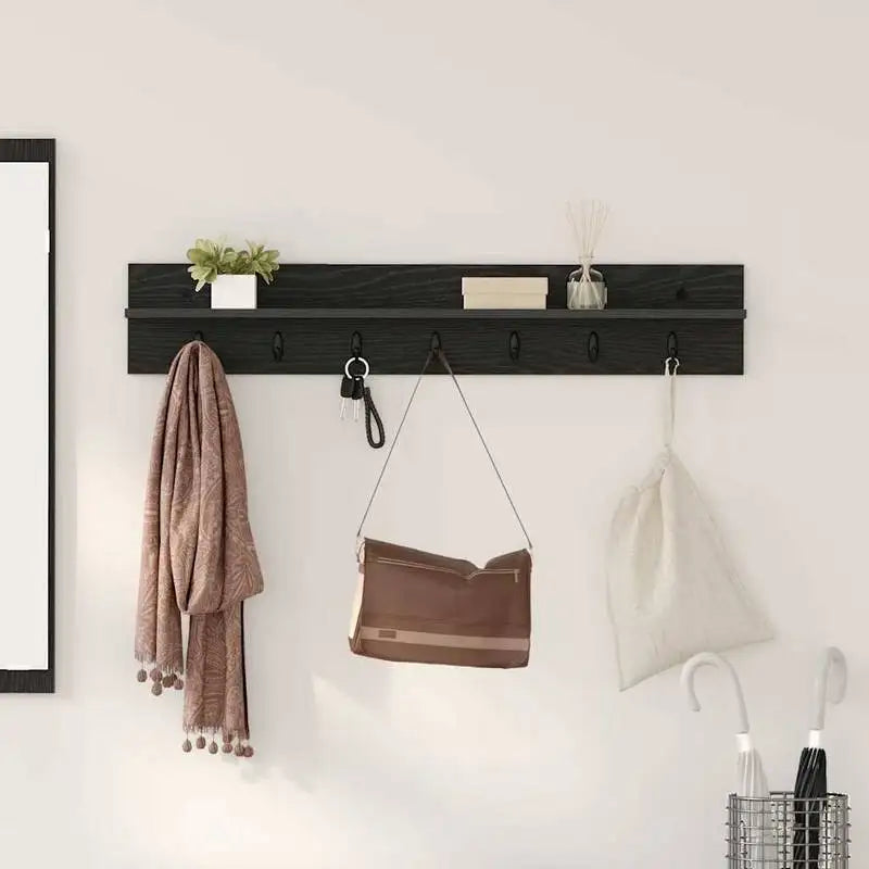 Porte manteau noir avec étagère mural finition chêne