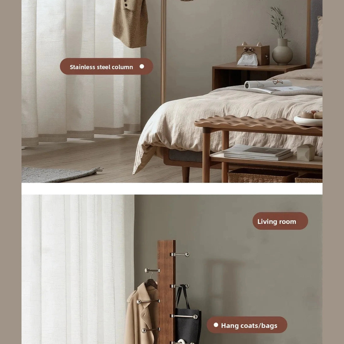 Porte-manteau design en bois massif et acier inoxydable
