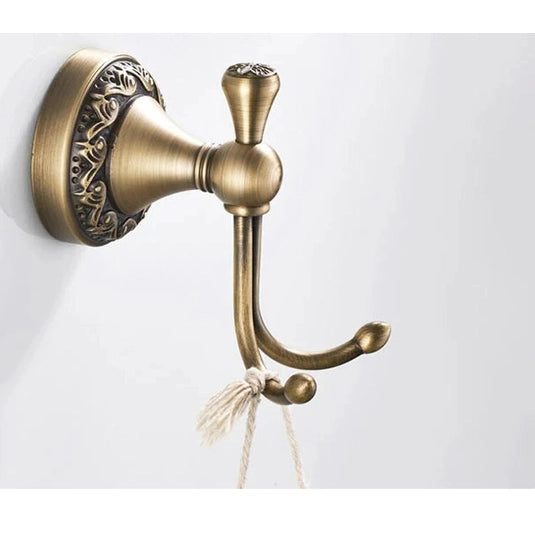 Porte manteau crochet double en laiton antique doré