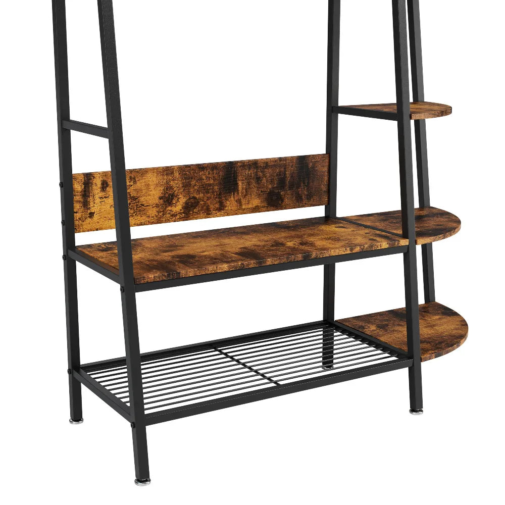 Porte manteau industriel avec étagères de style rétro marron