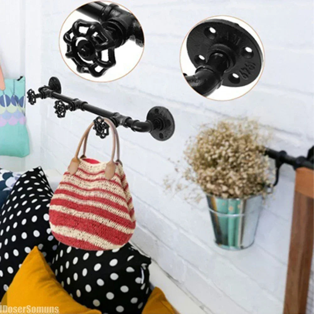 Porte manteau industriel mural rétro – 3 crochets en fer style tuyauterie
