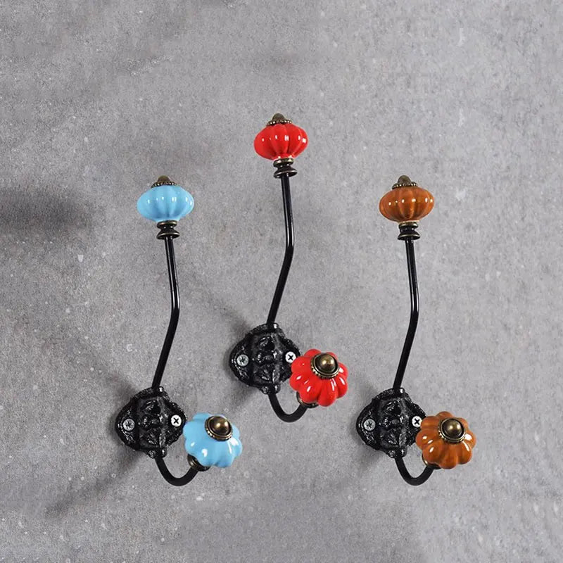 Porte manteau crochet en forme de citrouille en céramique