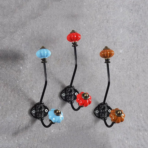 Porte manteau crochet en forme de citrouille en céramique
