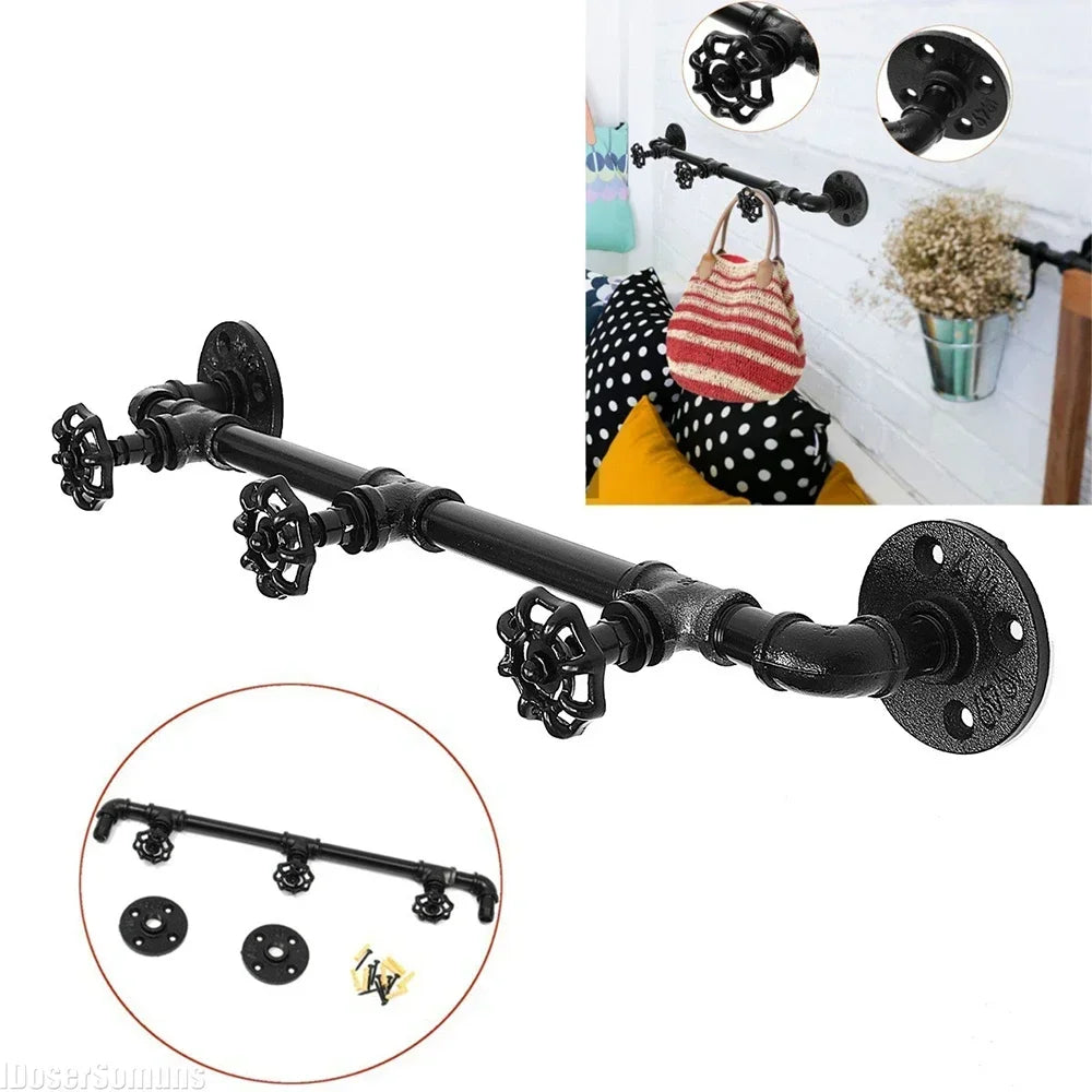 Porte manteau industriel mural rétro – 3 crochets en fer style tuyauterie