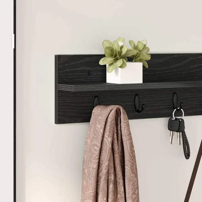 Porte manteau noir avec étagère mural finition chêne