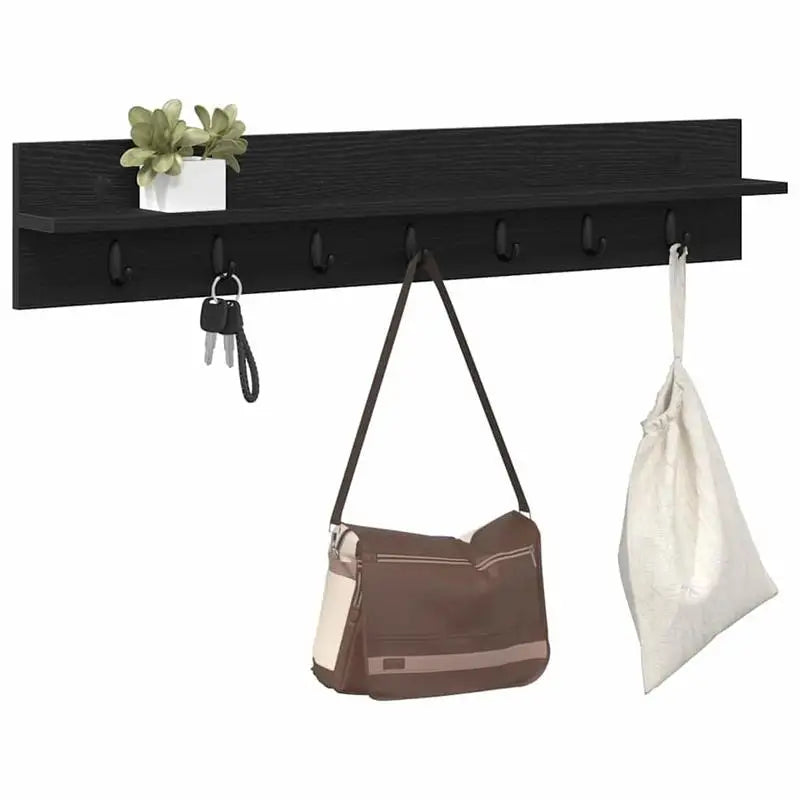 Porte manteau noir avec étagère mural finition chêne