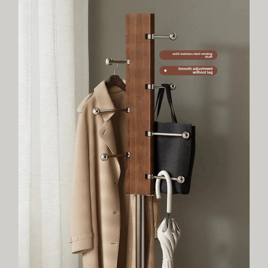 Porte-manteau design en bois massif et acier inoxydable