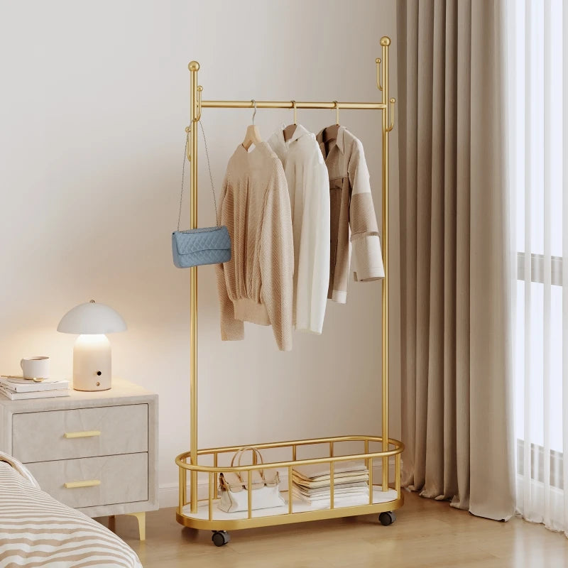 Porte manteau sur roulettes avec grand panier de rangement