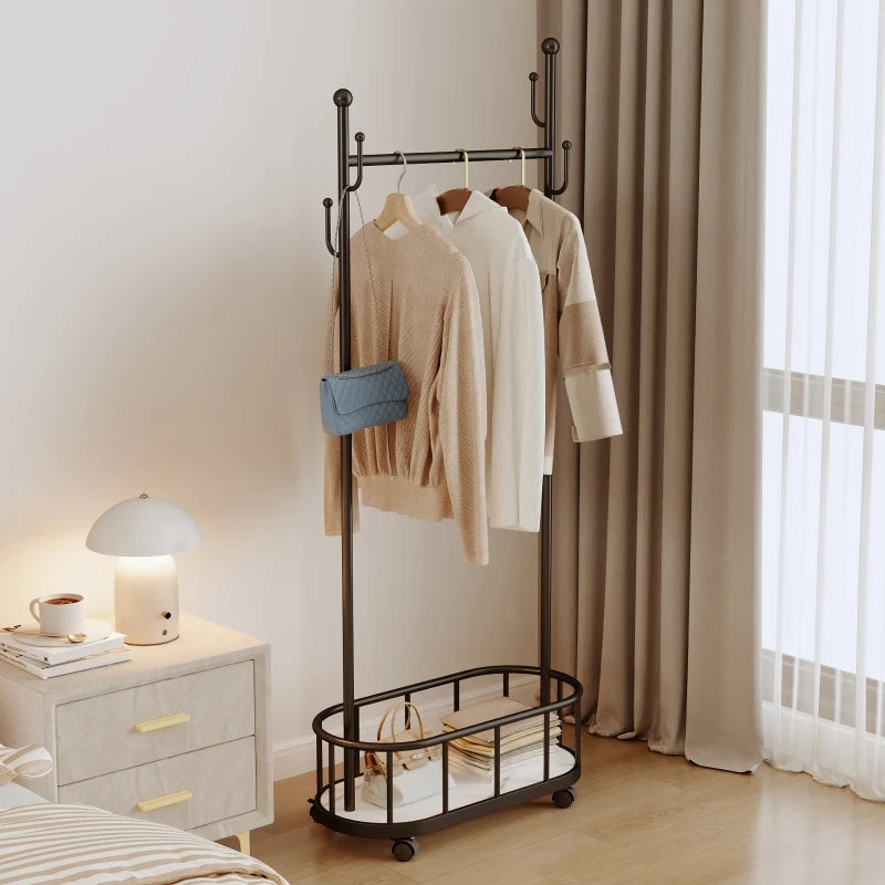 Porte manteau sur roulettes avec grand panier de rangement