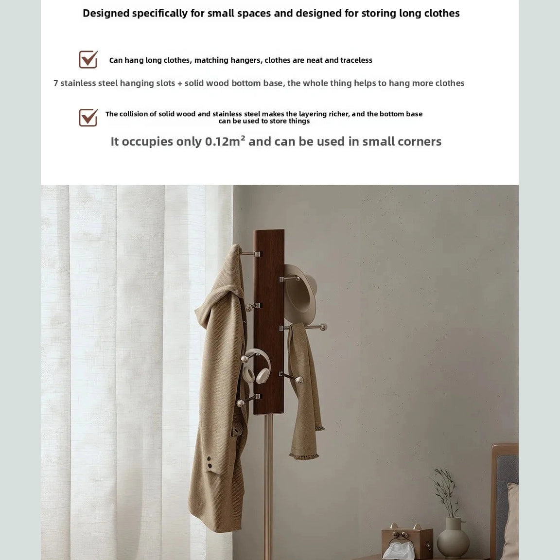 Porte-manteau design en bois massif et acier inoxydable